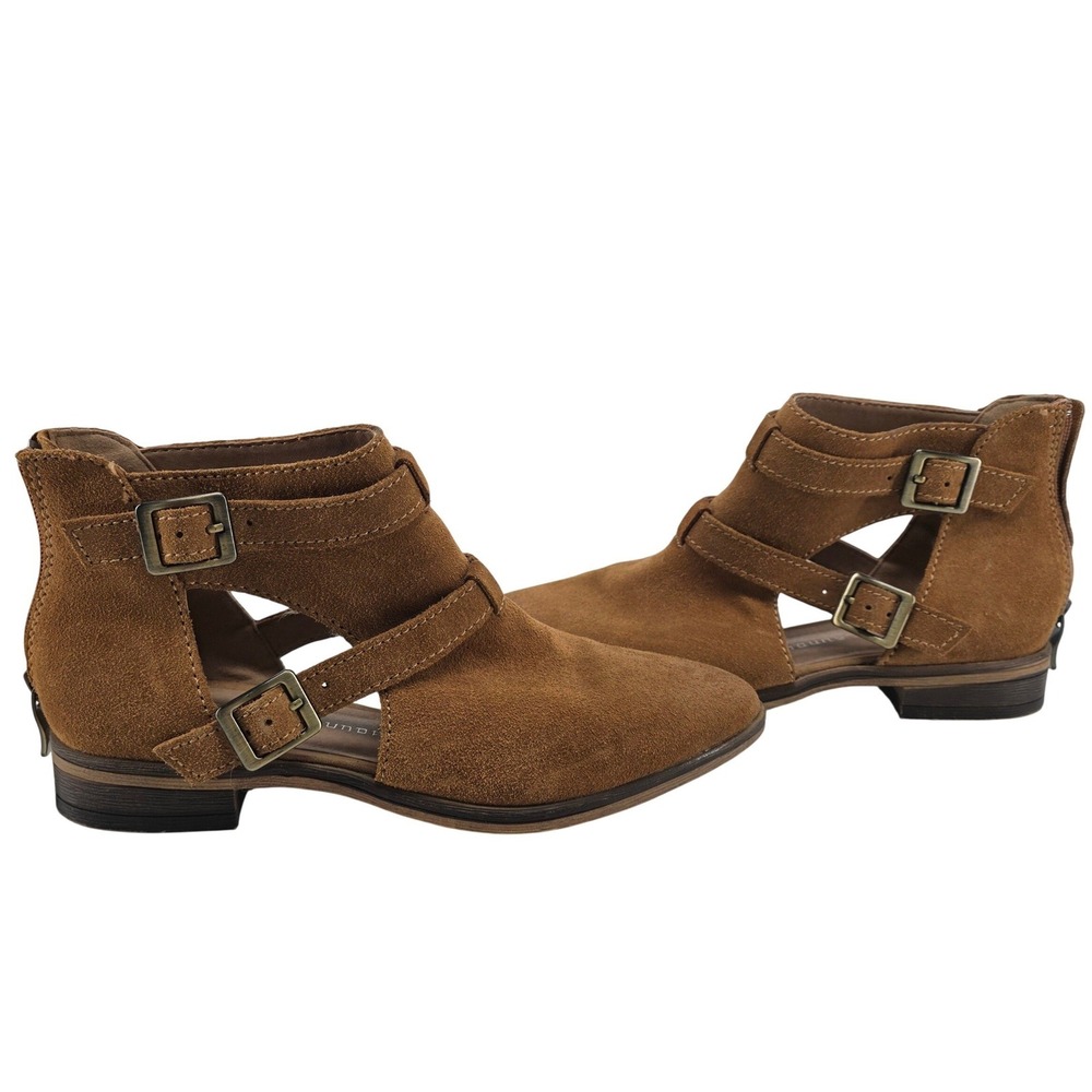 Chinese‎ Laundry Dandie Ankle Boots 7 Brown Whiskey Suede Cutout Buckle Booties